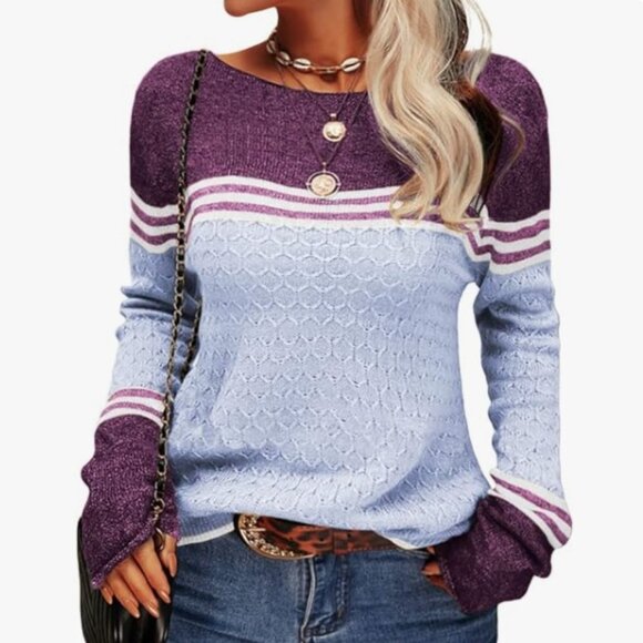 Danedvi Sweaters - Danedvi | Womens Striped Sweater Size M - Blue/Purple/White